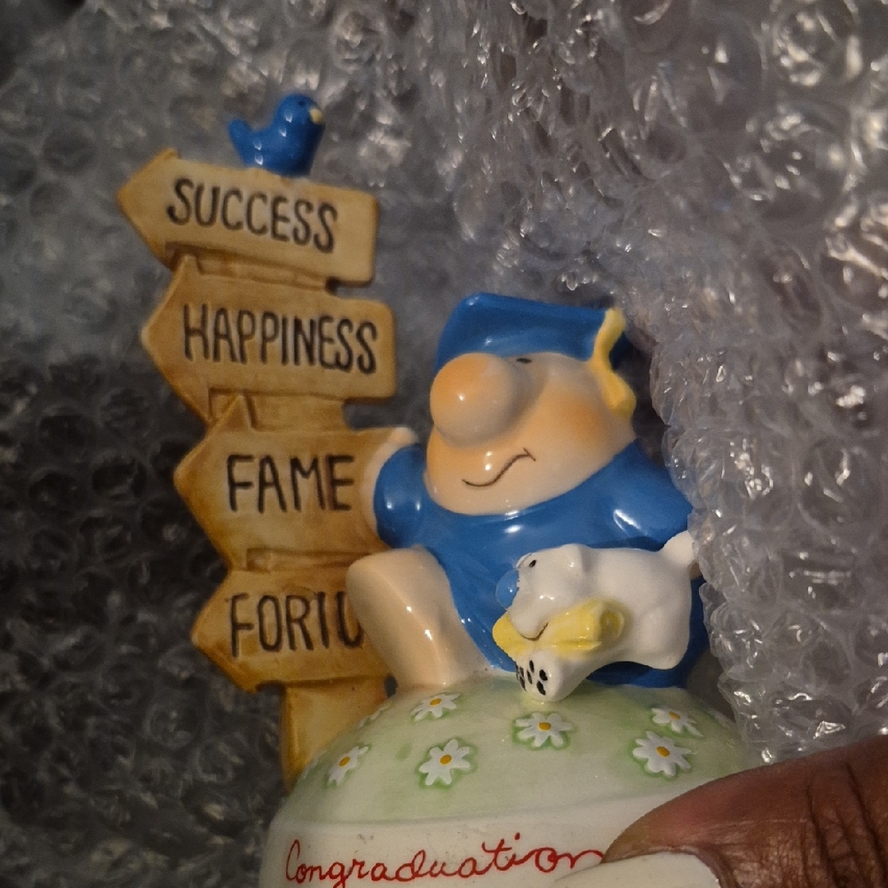 Graduation Figurine with Blue Cap and Dog